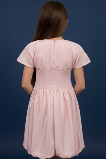 صورة فستان وردي مع مطاط جمبل على الخصر